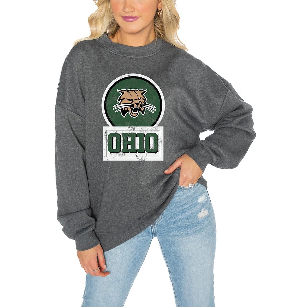 Women's Gameday Couture Ohio Bobcats Charcoal Oversized Drop Shoulder Fleece Pullover Sweatshirt