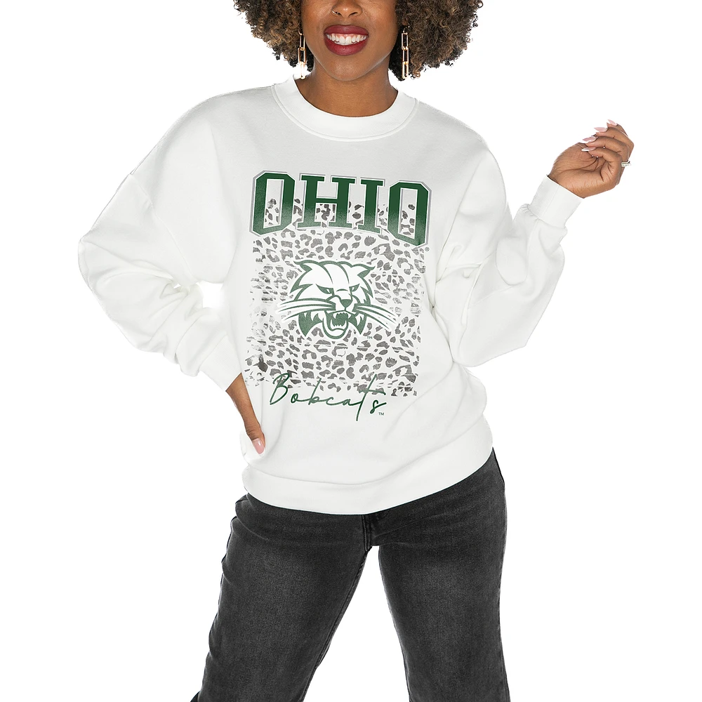 Women's Gameday Couture Ohio Bobcats White Oversized Drop Shoulder Fleece Pullover Sweatshirt