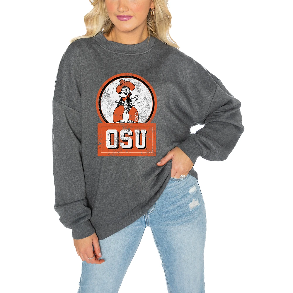 Women's Gameday Couture Oklahoma State Cowboys Charcoal Oversized Drop Shoulder Fleece Pullover Sweatshirt