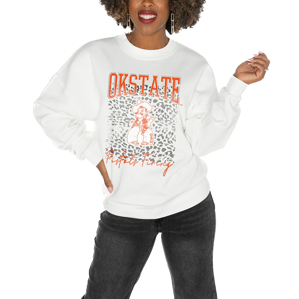 Women's Gameday Couture Oklahoma State Cowboys White Oversized Drop Shoulder Fleece Pullover Sweatshirt