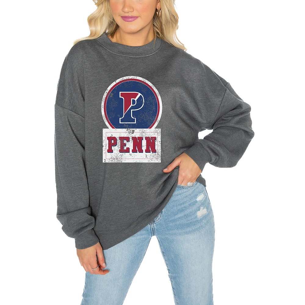 Women's Gameday Couture Pennsylvania Quakers Charcoal Oversized Drop Shoulder Fleece Pullover Sweatshirt
