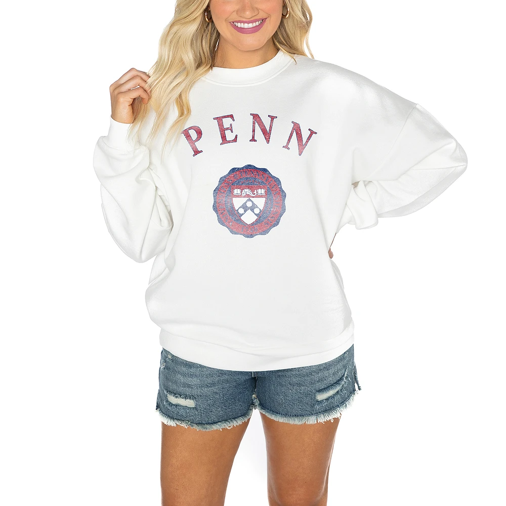 Women's Gameday Couture Pennsylvania Quakers White Oversized Drop Shoulder Fleece Pullover Sweatshirt