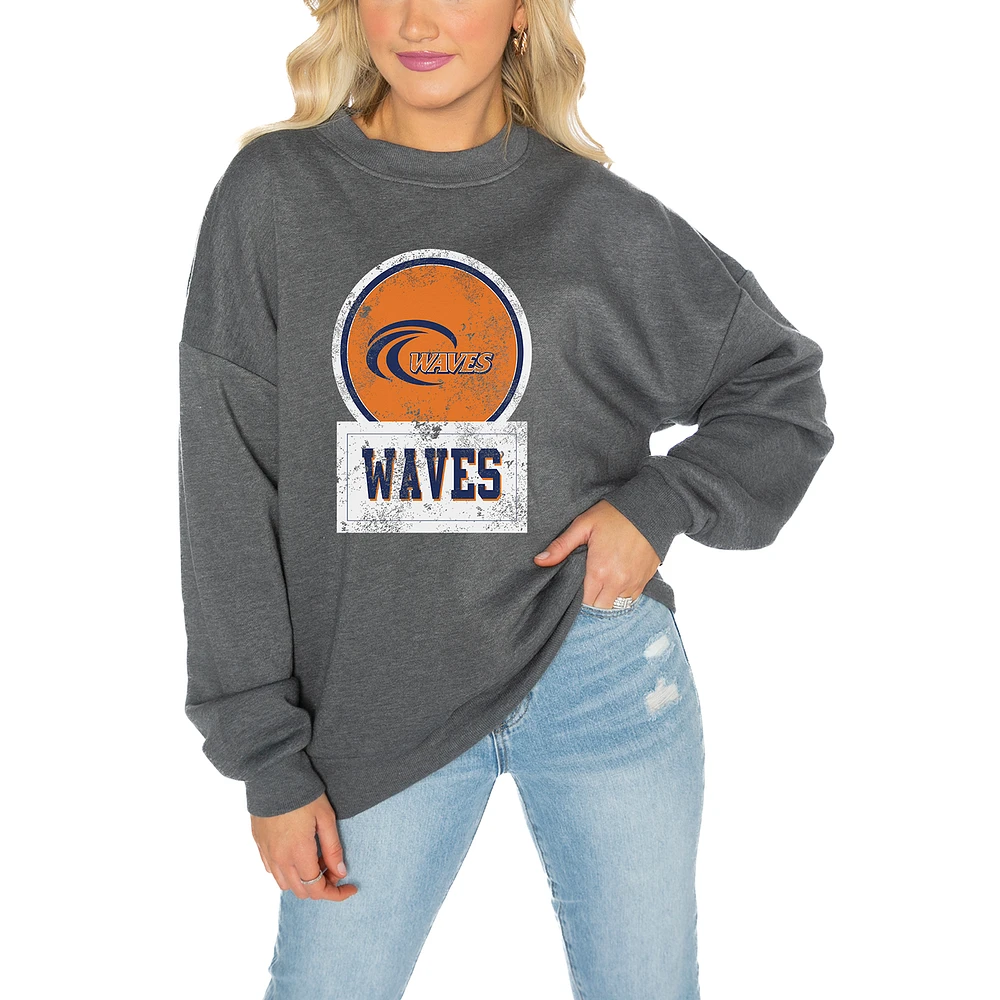 Women's Gameday Couture Pepperdine Waves Charcoal Oversized Drop Shoulder Fleece Pullover Sweatshirt