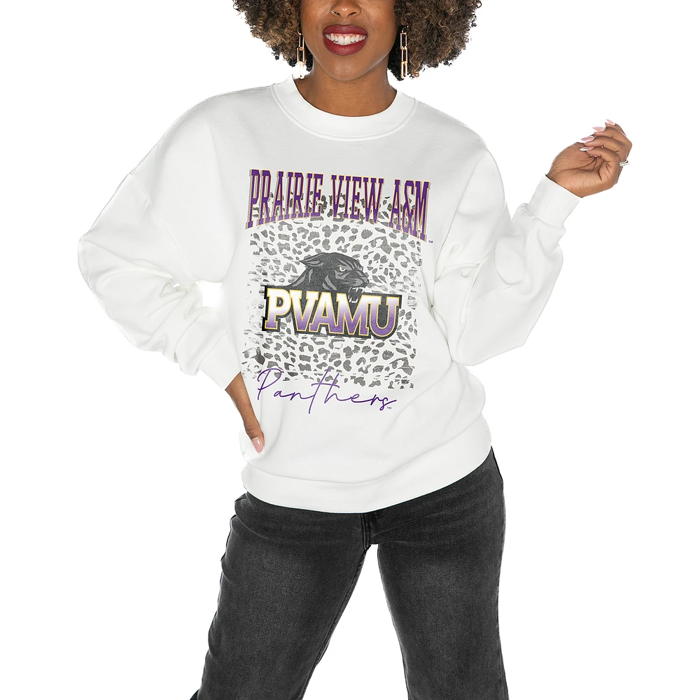 Women's Gameday Couture Prairie View A&M Panthers White Oversized Drop Shoulder Fleece Pullover Sweatshirt