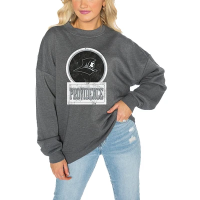 Women's Gameday Couture Providence Friars Charcoal Oversized Drop Shoulder Fleece Pullover Sweatshirt