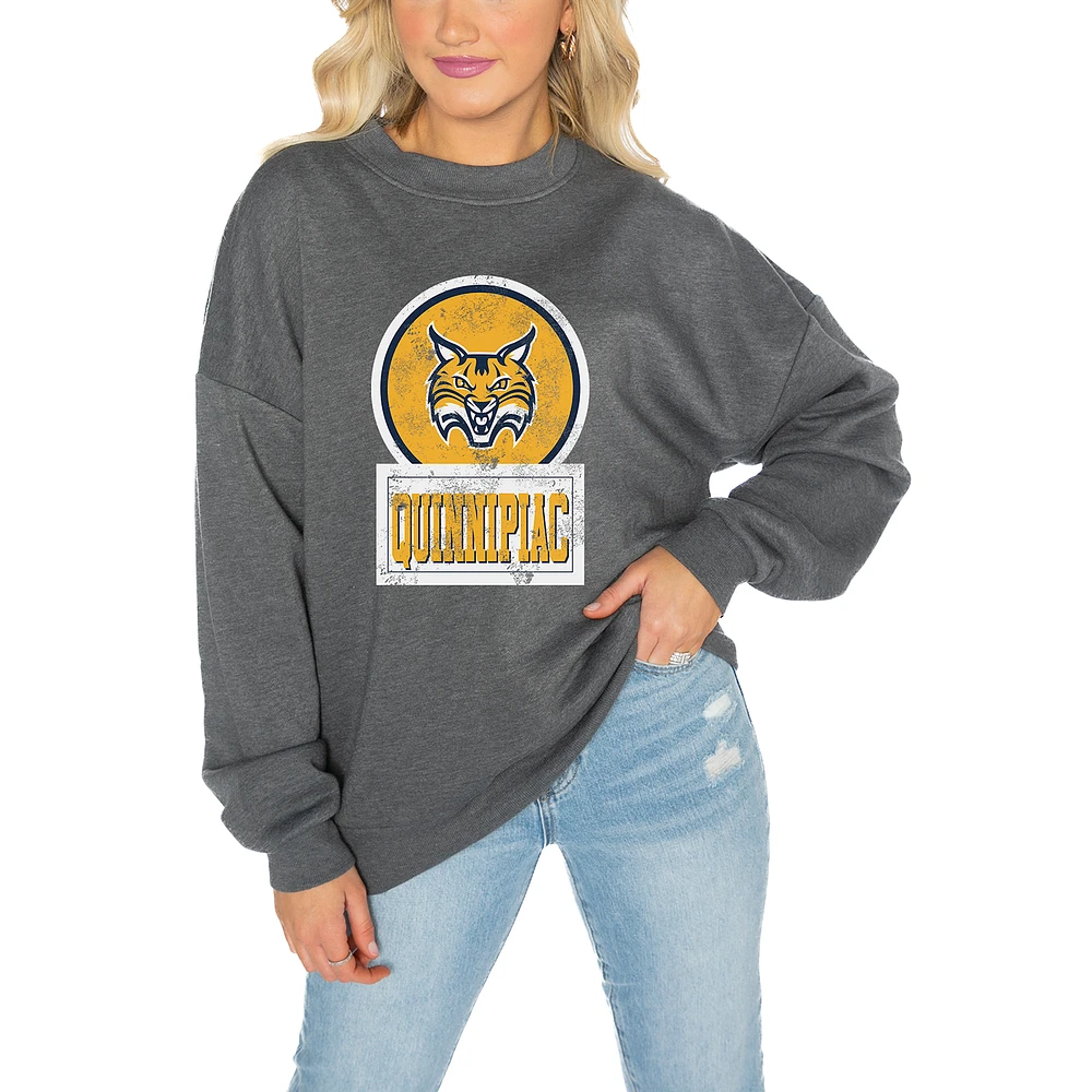 Women's Gameday Couture Quinnipiac Bobcats Charcoal Oversized Drop Shoulder Fleece Pullover Sweatshirt