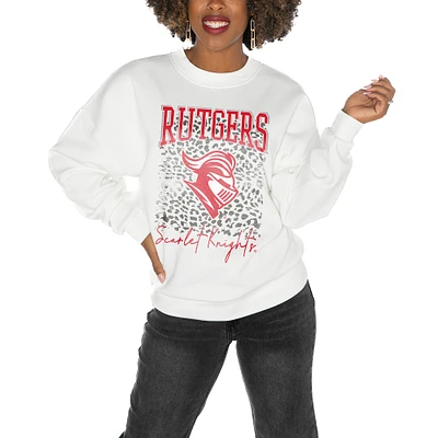 Women's Gameday Couture Rutgers Scarlet Knights White Oversized Drop Shoulder Fleece Pullover Sweatshirt