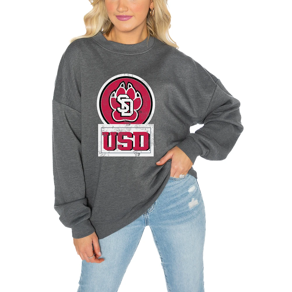 Women's Gameday Couture South Dakota Coyotes Charcoal Oversized Drop Shoulder Fleece Pullover Sweatshirt
