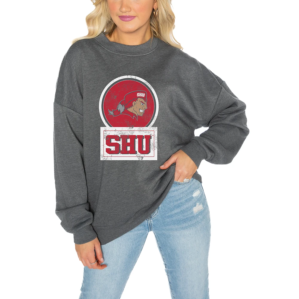 Women's Gameday Couture Sacred Heart Pioneers Charcoal Oversized Drop Shoulder Fleece Pullover Sweatshirt