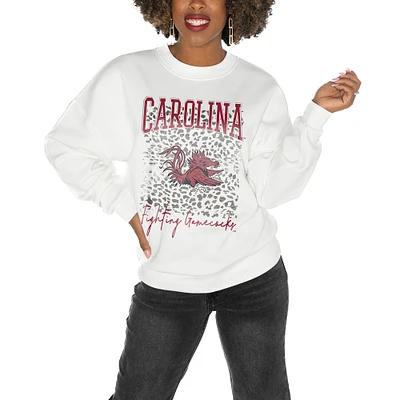 Women's Gameday Couture South Carolina Gamecocks White Oversized Drop Shoulder Fleece Pullover Sweatshirt