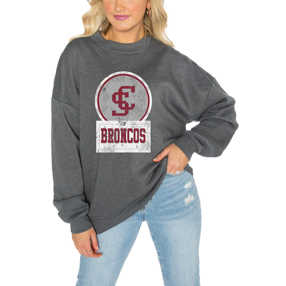 Women's Gameday Couture Santa Clara Broncos Charcoal Oversized Drop Shoulder Fleece Pullover Sweatshirt