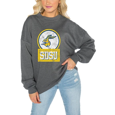Women's Gameday Couture South Dakota State Jackrabbits Charcoal Oversized Drop Shoulder Fleece Pullover Sweatshirt