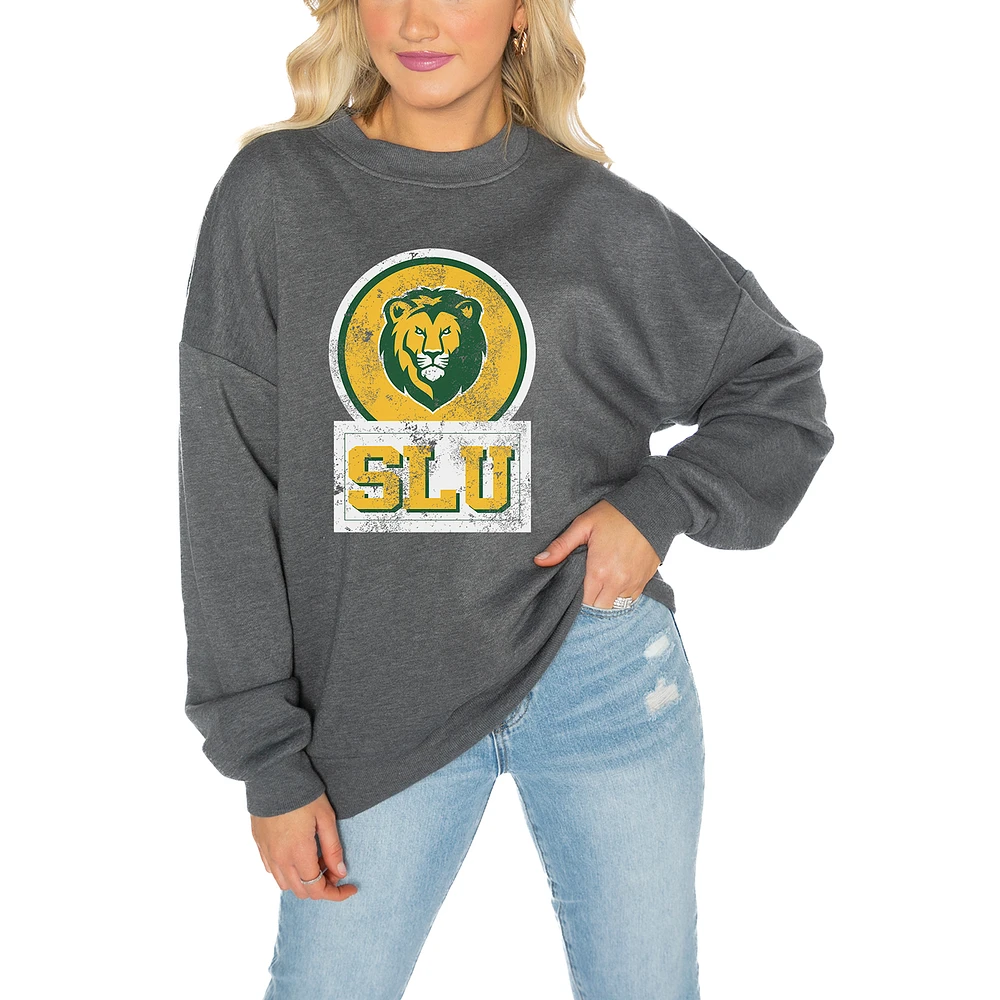 Women's Gameday Couture Southeastern Louisiana Lions Charcoal Oversized Drop Shoulder Fleece Pullover Sweatshirt
