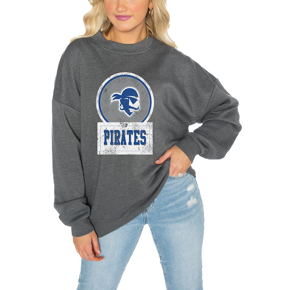 Women's Gameday Couture Seton Hall Pirates Charcoal Oversized Drop Shoulder Fleece Pullover Sweatshirt