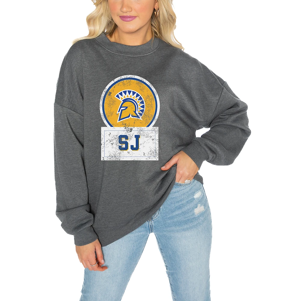 Women's Gameday Couture San Jose State Spartans Charcoal Oversized Drop Shoulder Fleece Pullover Sweatshirt