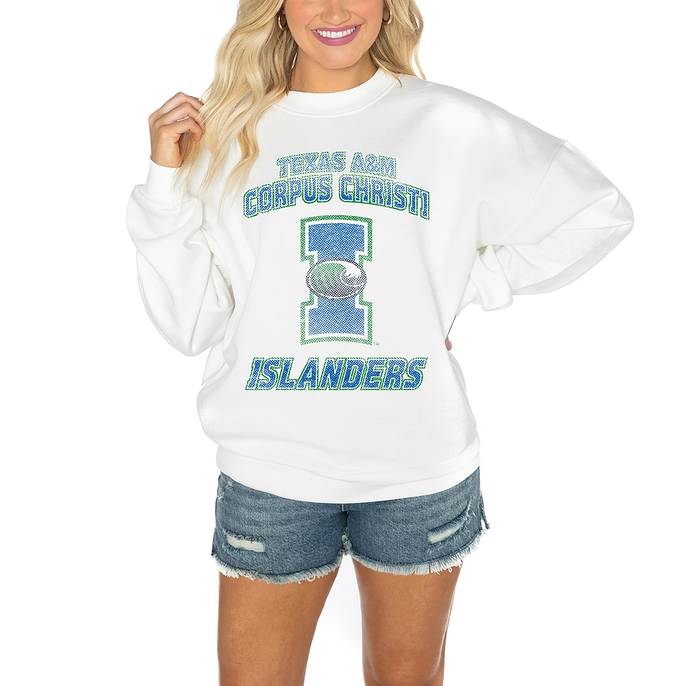 Women's Gameday Couture Texas A&M Corpus Christi Islanders White Oversized Drop Shoulder Fleece Pullover Sweatshirt