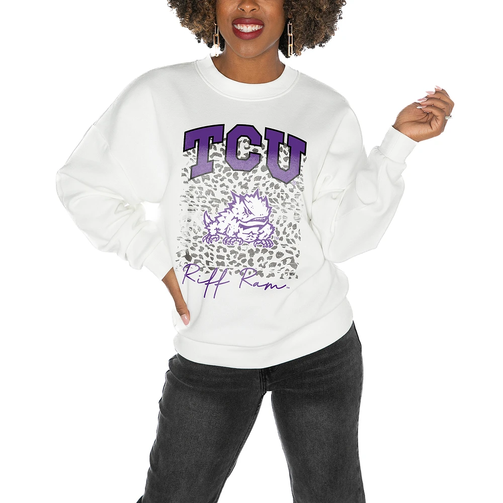 Women's Gameday Couture TCU Horned Frogs White Oversized Drop Shoulder Fleece Pullover Sweatshirt