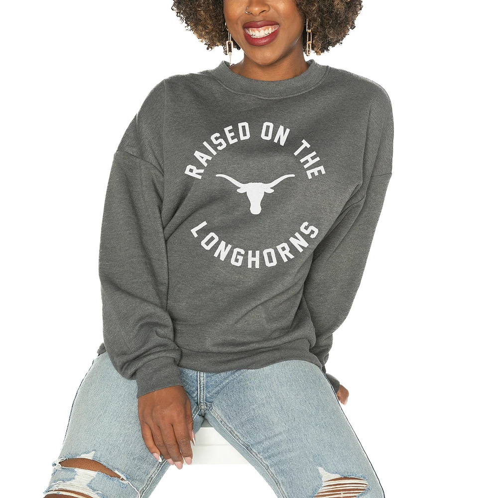 Women's Gameday Couture Texas Longhorns Charcoal Oversized Drop Shoulder Fleece Pullover Sweatshirt