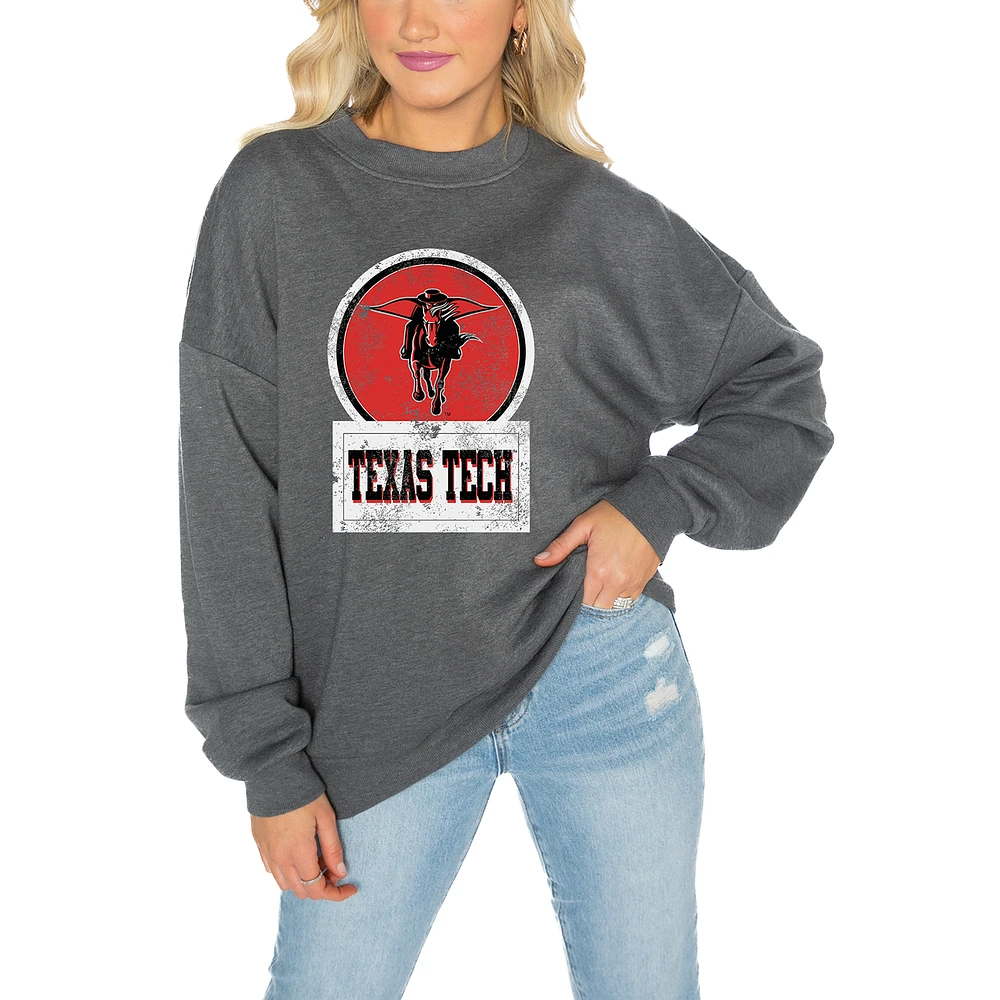 Women's Gameday Couture Texas Tech Red Raiders Charcoal Oversized Drop Shoulder Fleece Pullover Sweatshirt