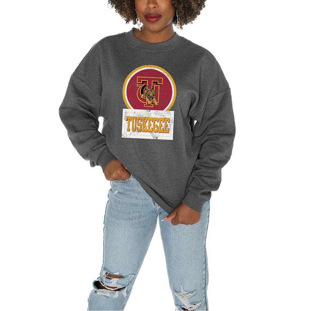 Women's Gameday Couture Tuskegee Golden Tigers Charcoal Oversized Drop Shoulder Fleece Pullover Sweatshirt