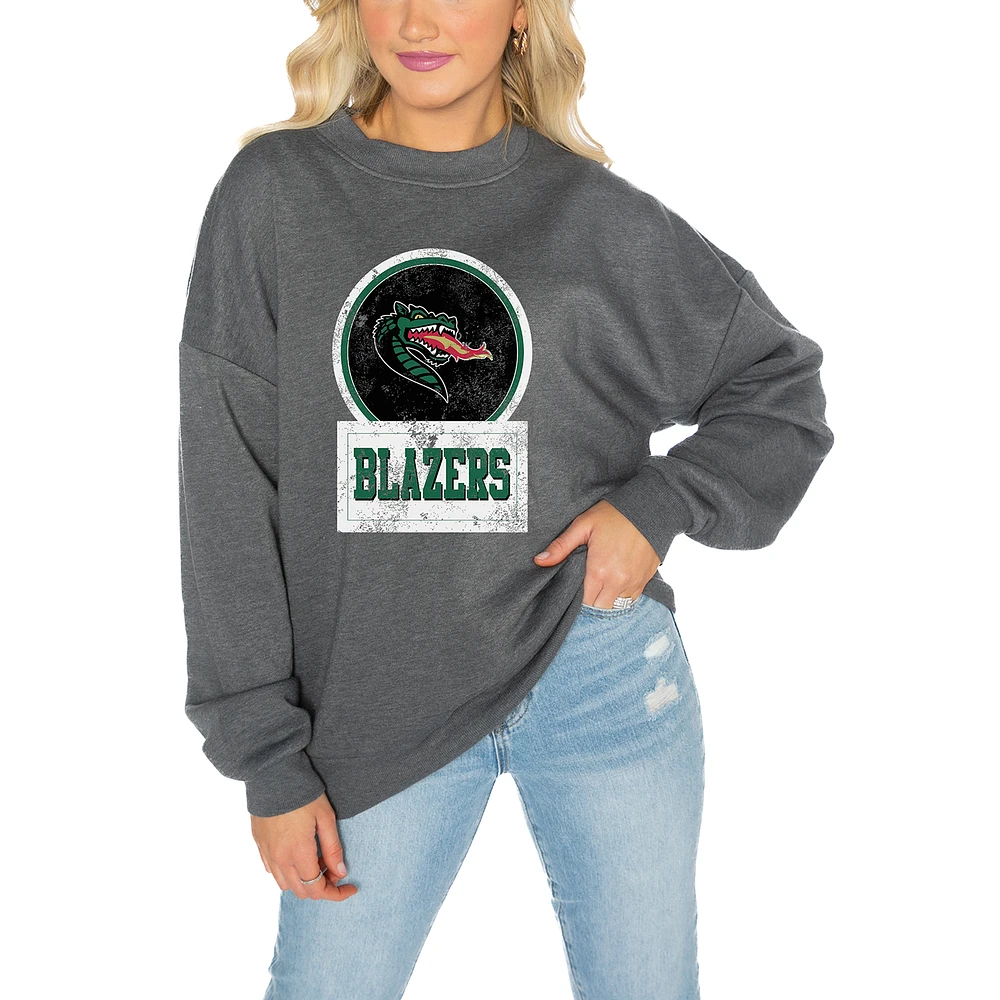 Women's Gameday Couture UAB Blazers Charcoal Oversized Drop Shoulder Fleece Pullover Sweatshirt