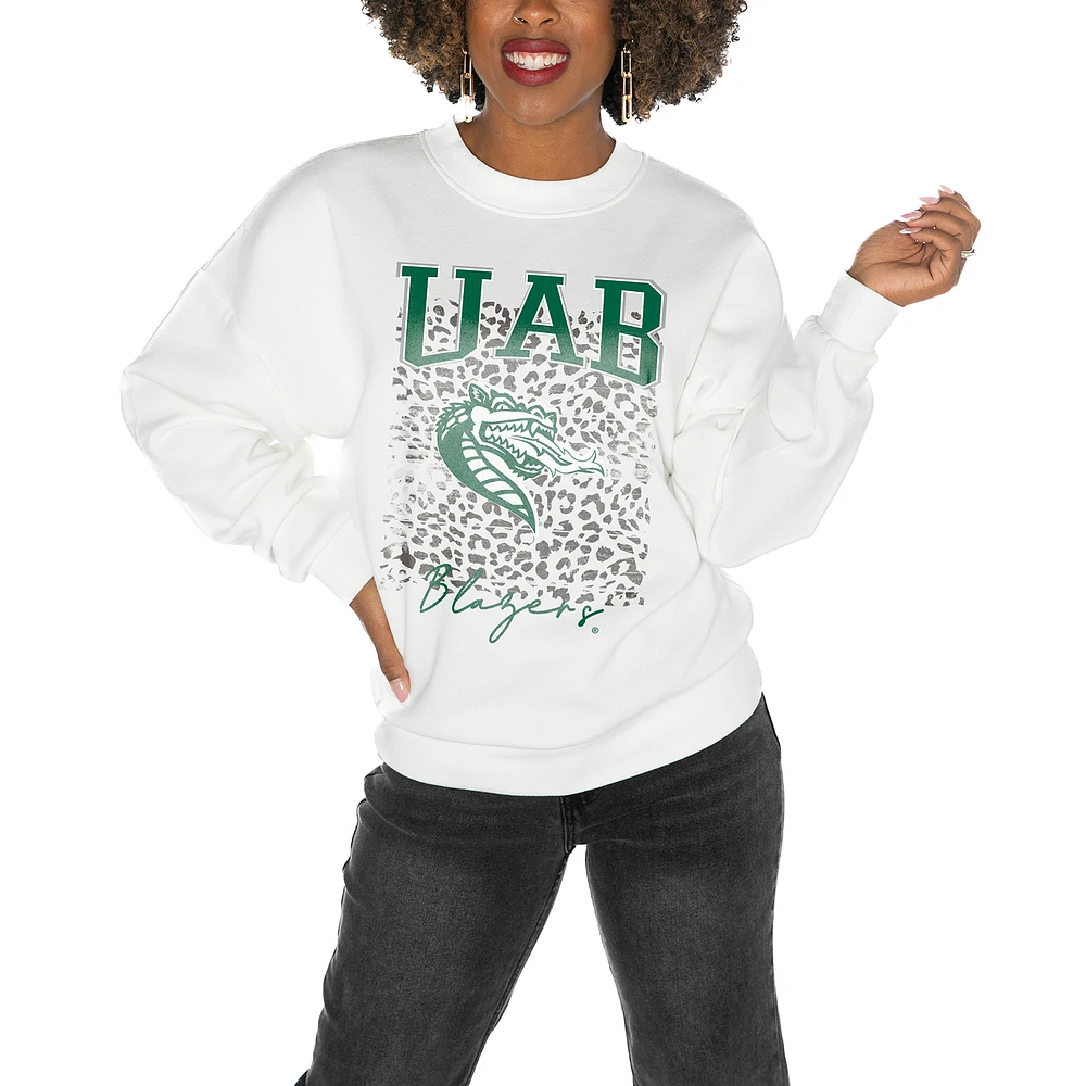 Women's Gameday Couture UAB Blazers White Oversized Drop Shoulder Fleece Pullover Sweatshirt