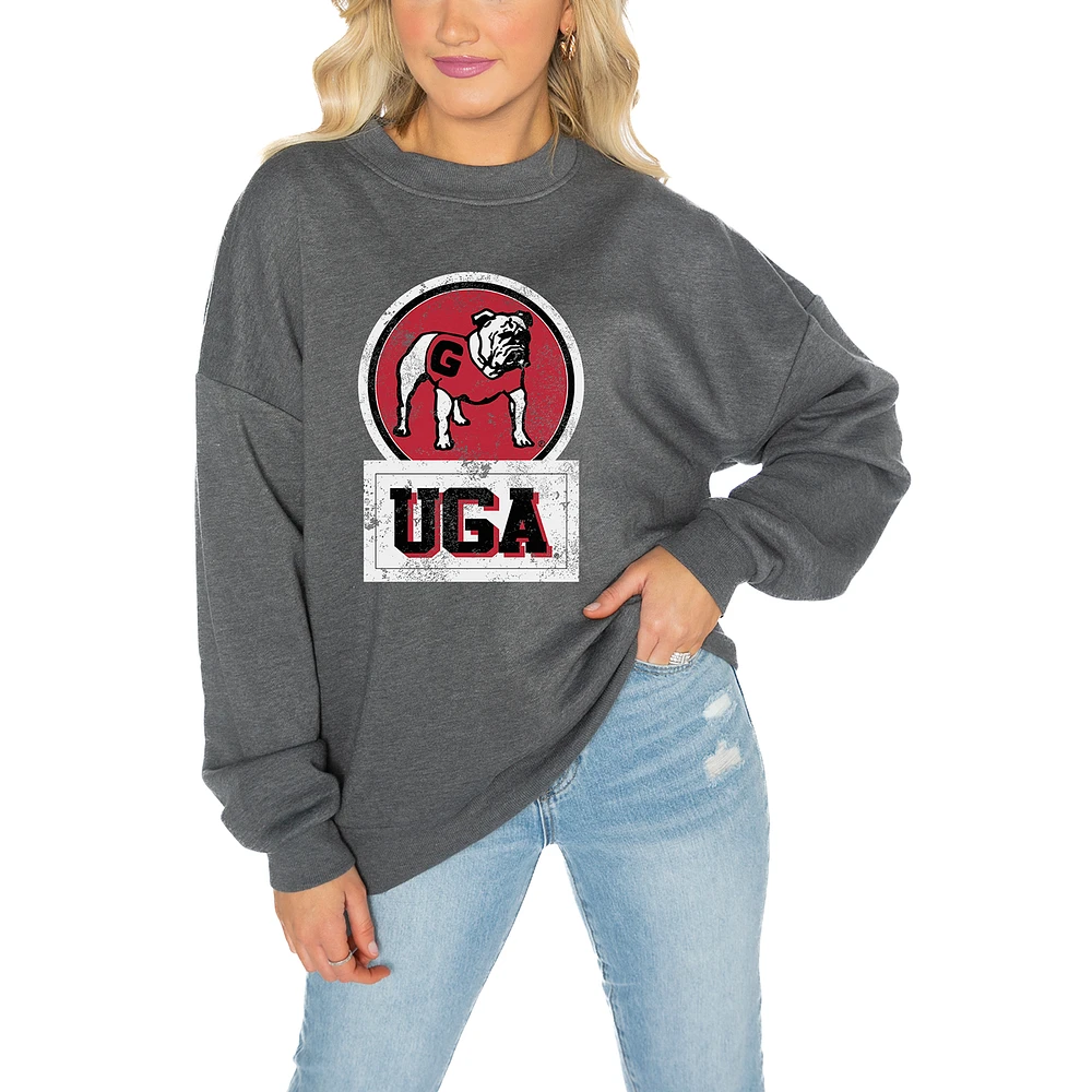 Women's Gameday Couture Georgia Bulldogs Charcoal Oversized Drop Shoulder Fleece Pullover Sweatshirt