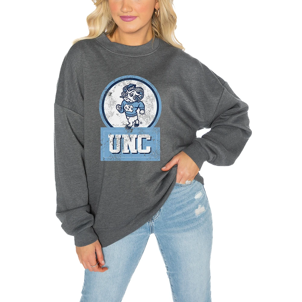 Women's Gameday Couture North Carolina Tar Heels Charcoal Oversized Drop Shoulder Fleece Pullover Sweatshirt