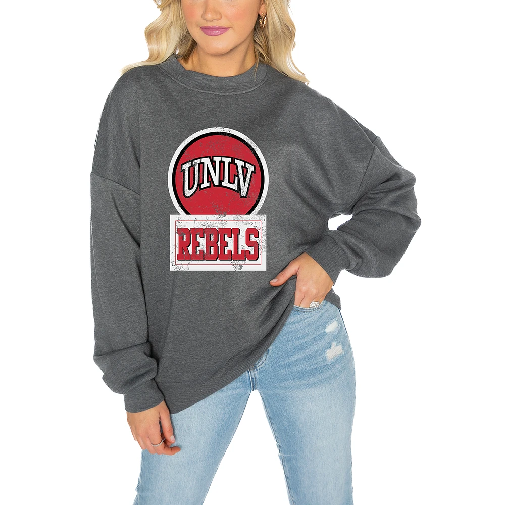 Women's Gameday Couture UNLV Rebels Charcoal Oversized Drop Shoulder Fleece Pullover Sweatshirt