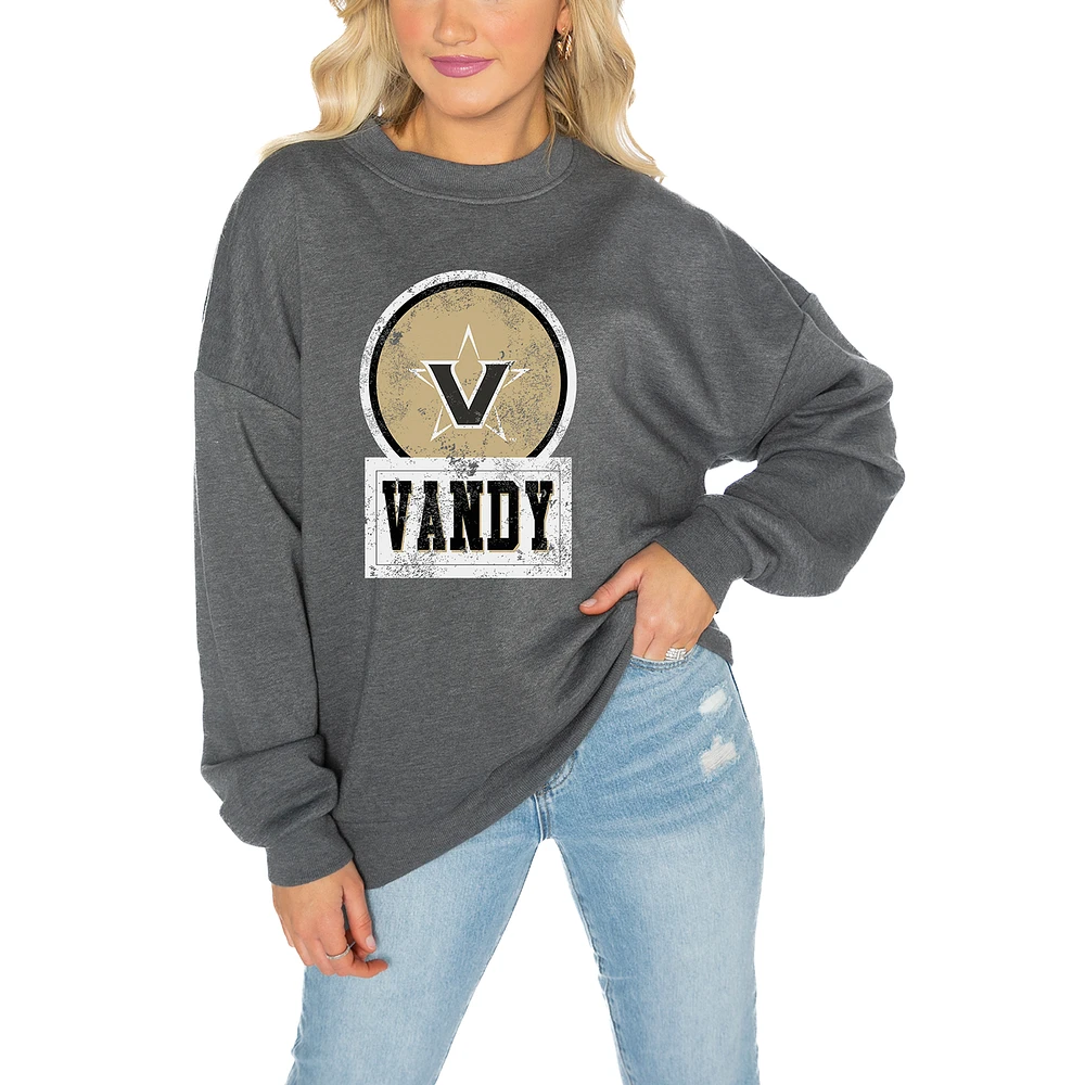 Women's Gameday Couture Vanderbilt Commodores Charcoal Oversized Drop Shoulder Fleece Pullover Sweatshirt
