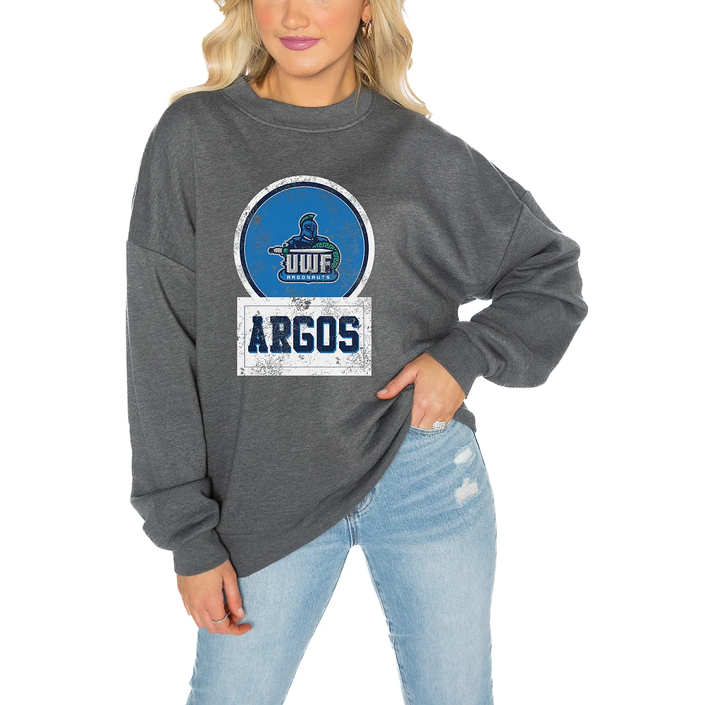 Women's Gameday Couture West Florida Argonauts Charcoal Oversized Drop Shoulder Fleece Pullover Sweatshirt
