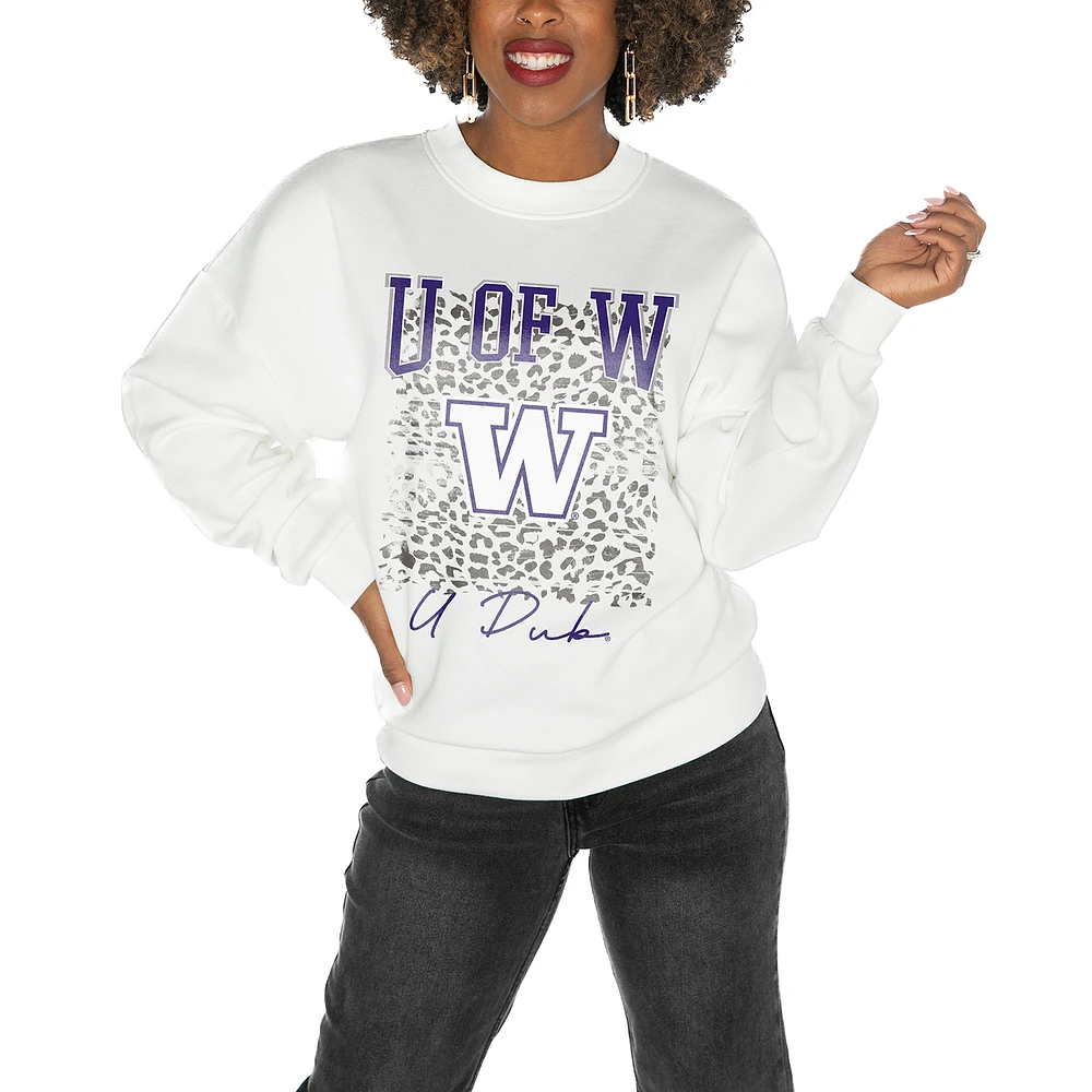 Women's Gameday Couture Washington Huskies White Oversized Drop Shoulder Fleece Pullover Sweatshirt