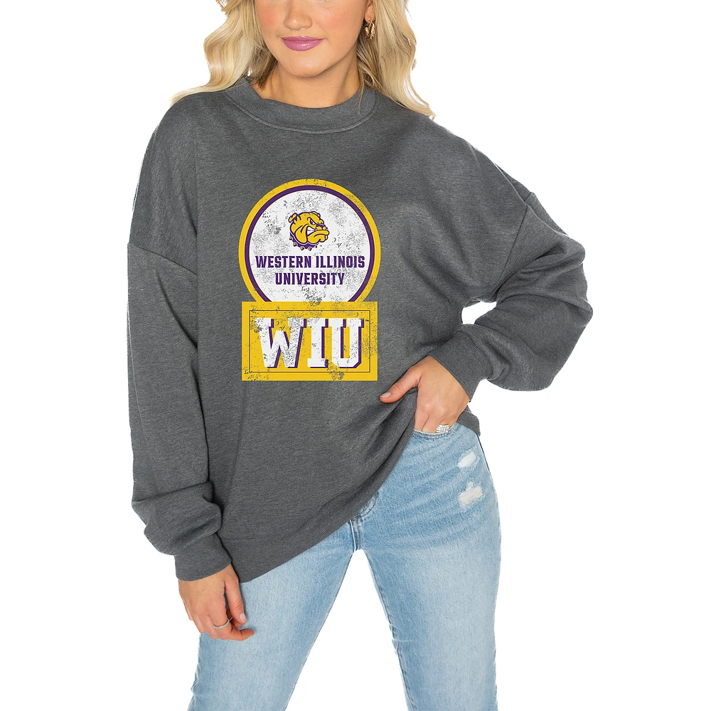 Women's Gameday Couture Western Illinois Leathernecks Charcoal Oversized Drop Shoulder Fleece Pullover Sweatshirt
