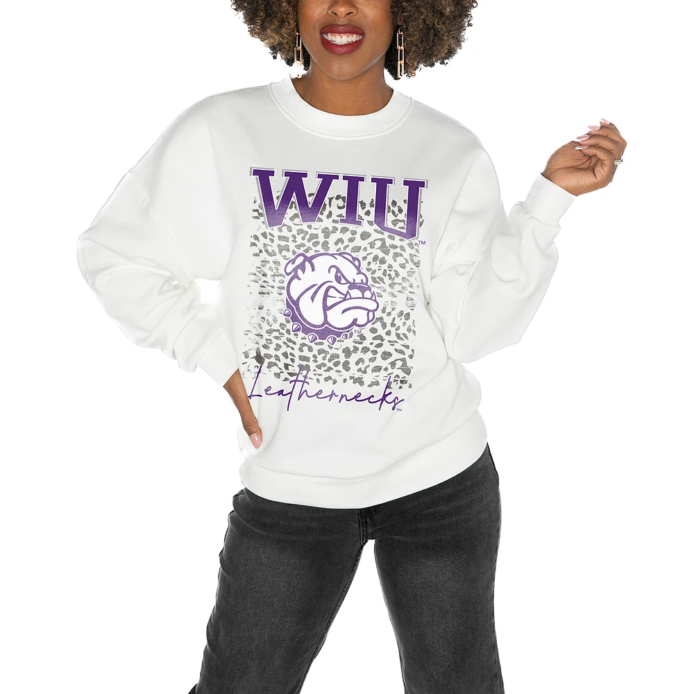 Women's Gameday Couture Western Illinois Leathernecks White Oversized Drop Shoulder Fleece Pullover Sweatshirt