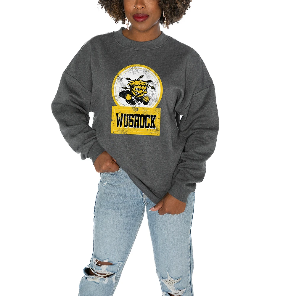 Women's Gameday Couture Wichita State Shockers Charcoal Oversized Drop Shoulder Fleece Pullover Sweatshirt