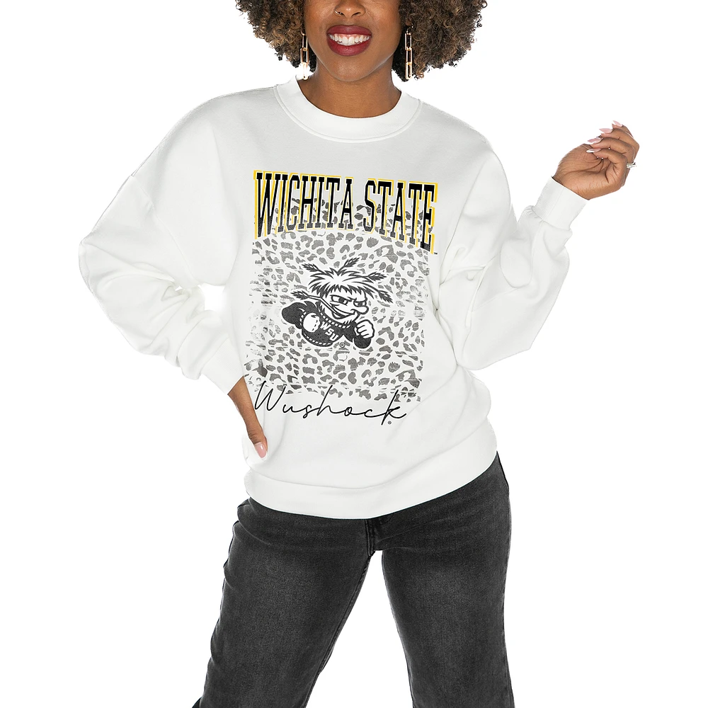 Women's Gameday Couture Wichita State Shockers White Oversized Drop Shoulder Fleece Pullover Sweatshirt