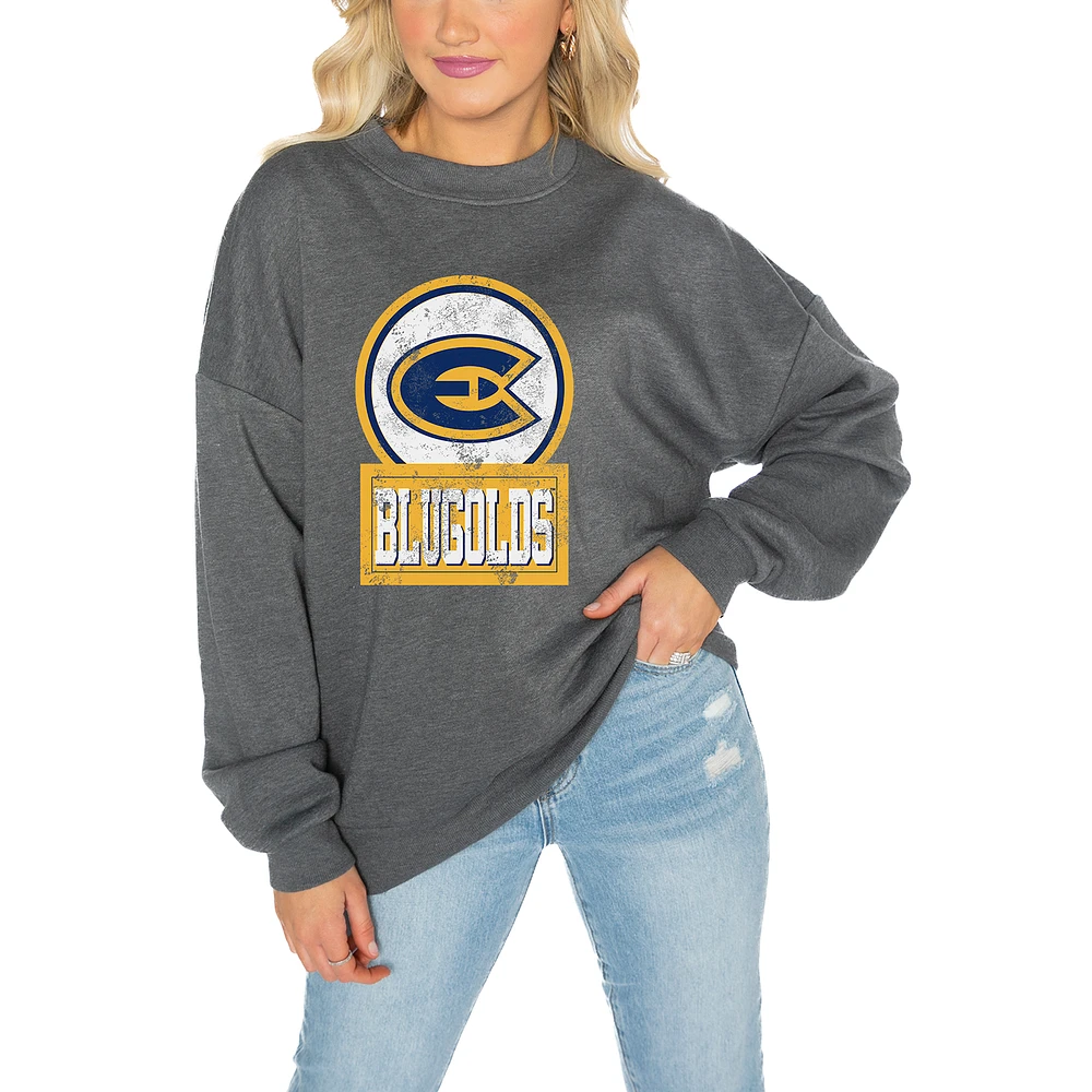 Women's Gameday Couture Wisconsin Eau Claire Blugolds Charcoal Oversized Drop Shoulder Fleece Pullover Sweatshirt