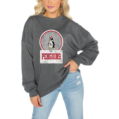 Women's Gameday Couture Youngstown State Penguins Charcoal Oversized Drop Shoulder Fleece Pullover Sweatshirt