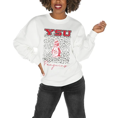 Women's Gameday Couture Youngstown State Penguins White Oversized Drop Shoulder Fleece Pullover Sweatshirt