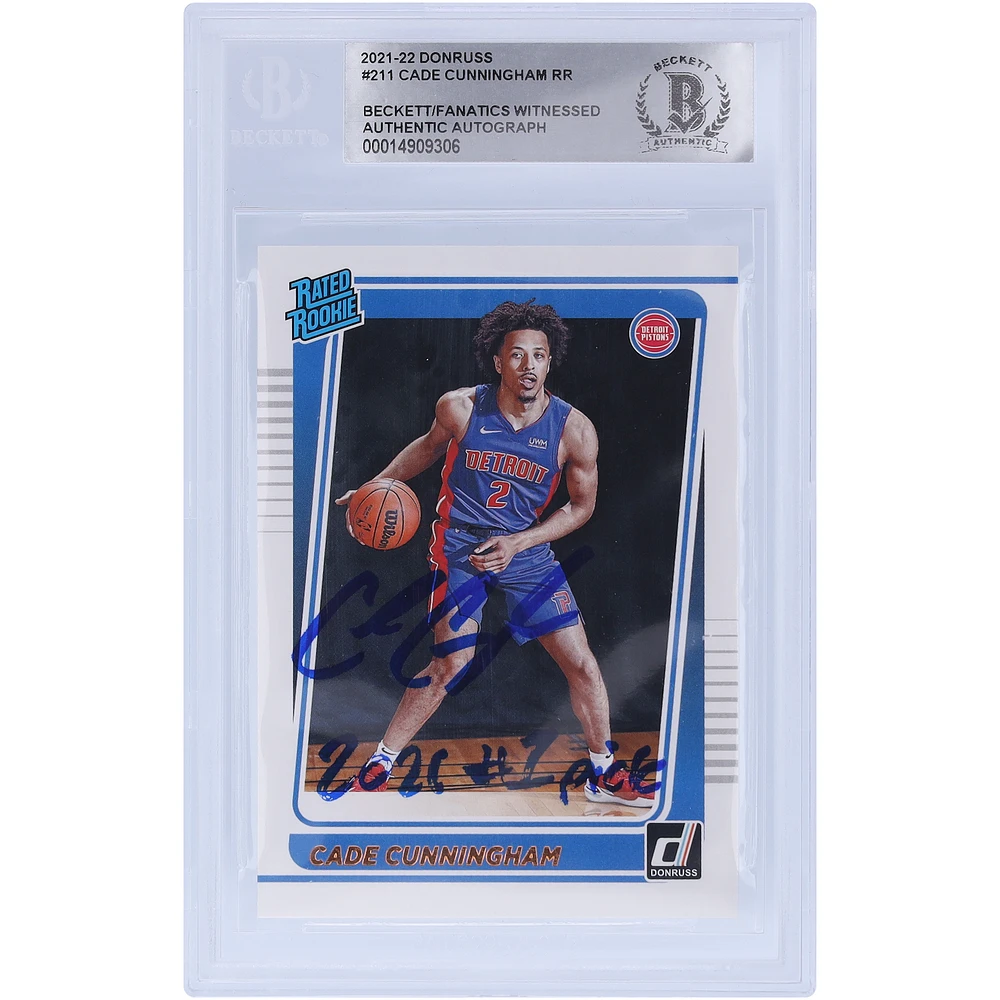Cade Cunningham Detroit Pistons Autographed 2021-22 Panini Donruss Rated Rookie #211 Beckett Fanatics Witnessed Authenticated Rookie Card with "2021 #1 Pick" Inscription