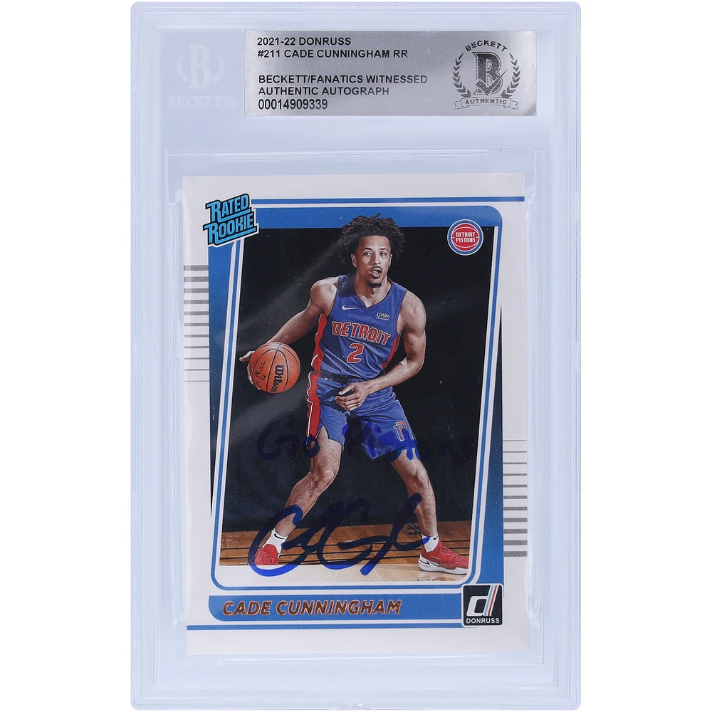 Cade Cunningham Detroit Pistons Autographed 2021-22 Panini Donruss Rated Rookie #211 Beckett Fanatics Witnessed Authenticated Rookie Card with "Go Pistons" Inscription
