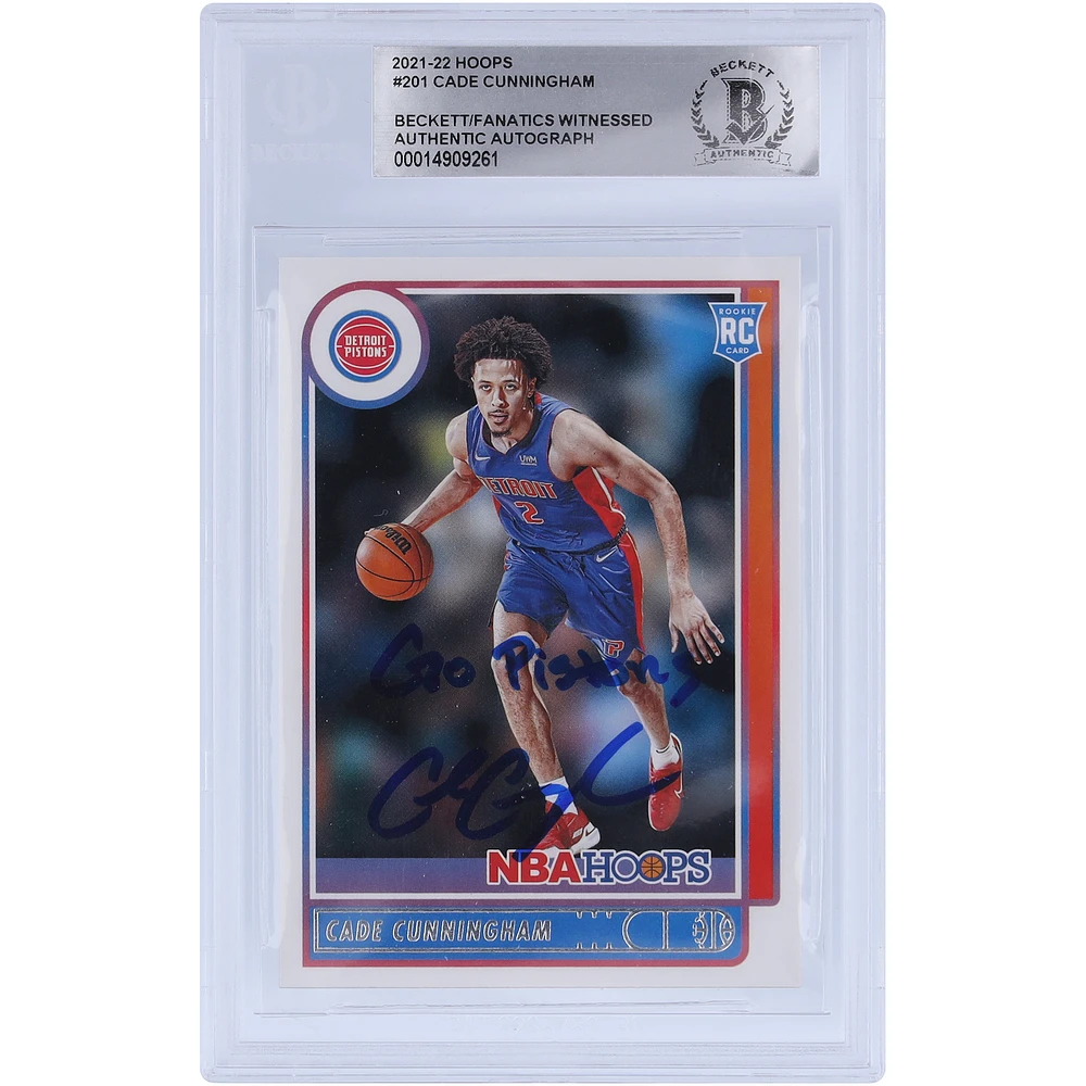 Cade Cunningham Detroit Pistons Autographed 2021-22 Panini NBA Hoops #201 Beckett Fanatics Witnessed Authenticated Rookie Card with "Go Pistons" Inscription