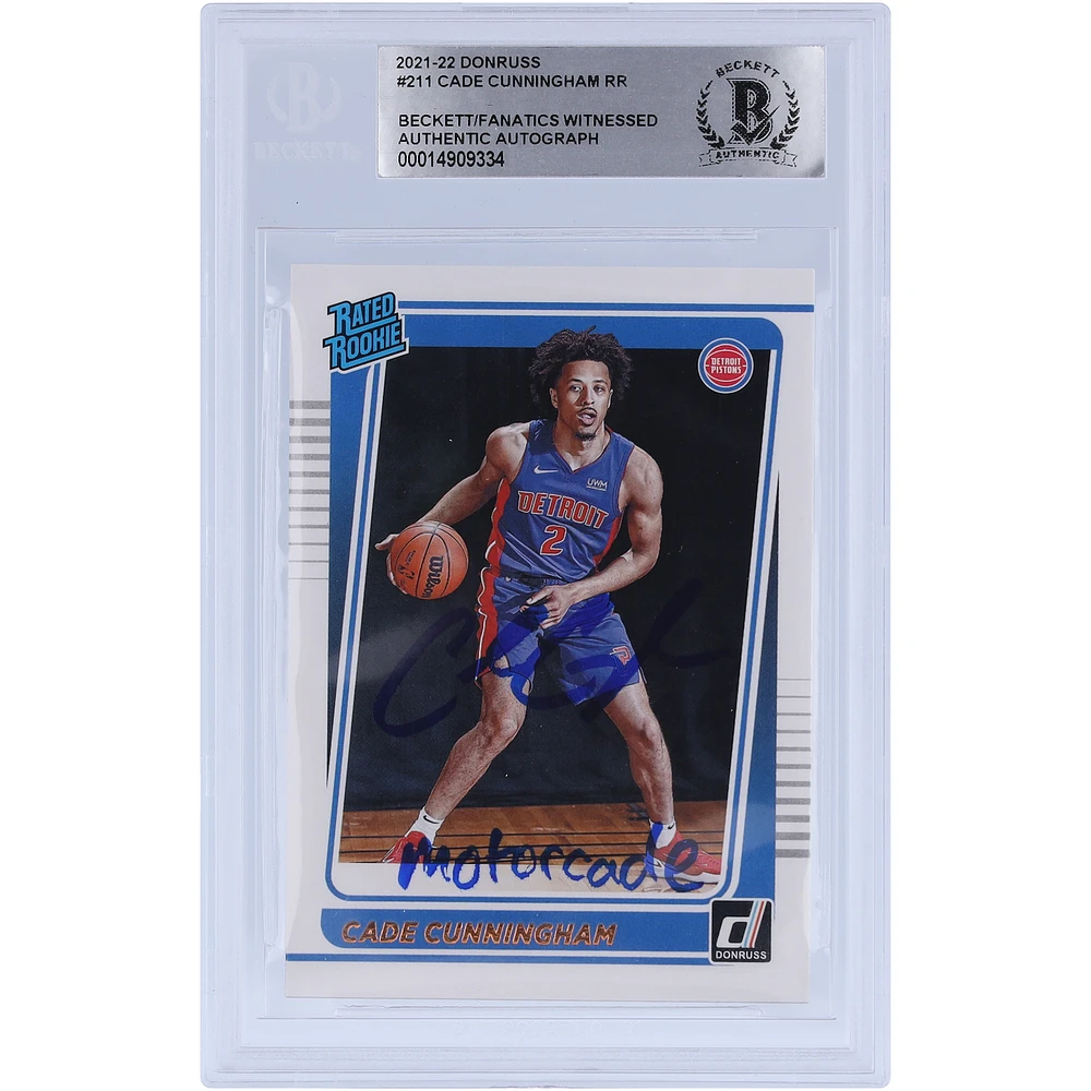 Cade Cunningham Detroit Pistons Autographed 2021-22 Panini Donruss Rated Rookie #211 Beckett Fanatics Witnessed Authenticated Rookie Card with "Motorcade" Inscription