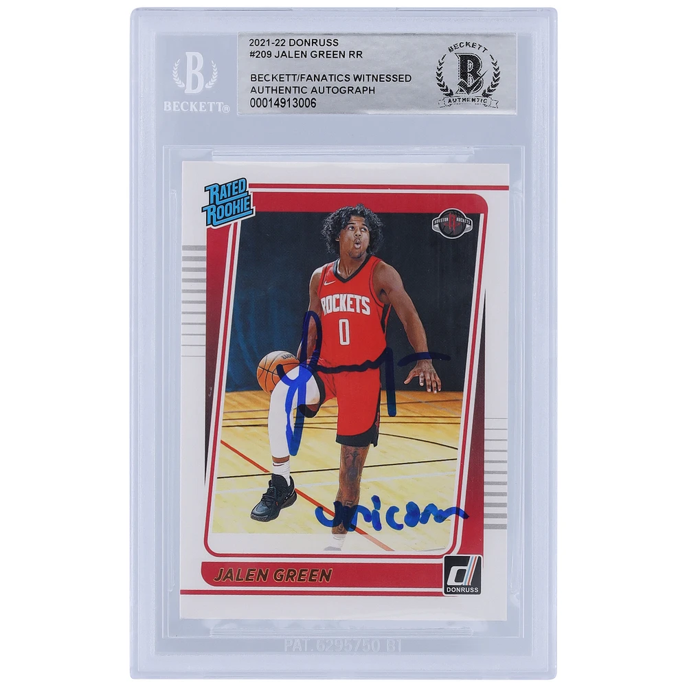 Jalen Green Houston Rockets Autographed 2021-22 Panini Donruss Rated Rookie #209 Beckett Fanatics Witnessed Authenticated Rookie Card with "Unicorn" Inscription