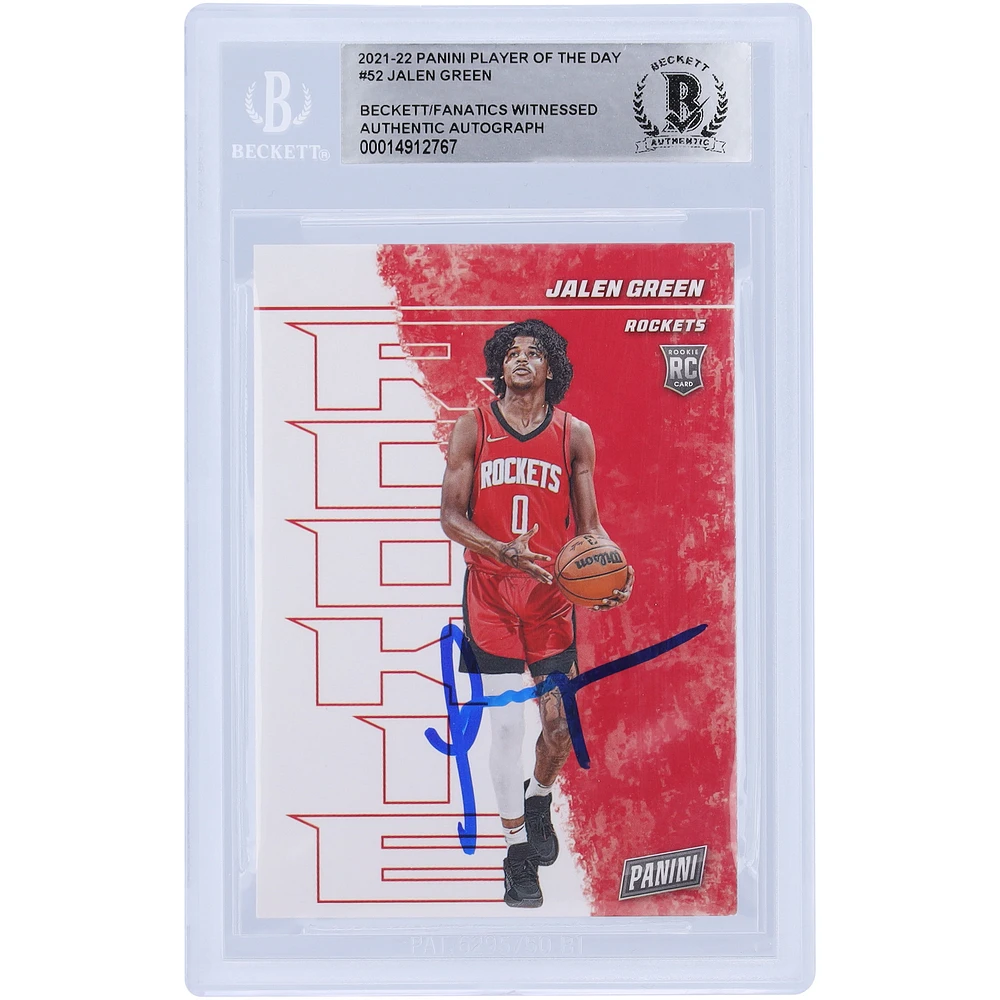 Jalen Green Houston Rockets Autographed 2021-22 Panini Player of the Day #52 Beckett Fanatics Witnessed Authenticated Rookie Card