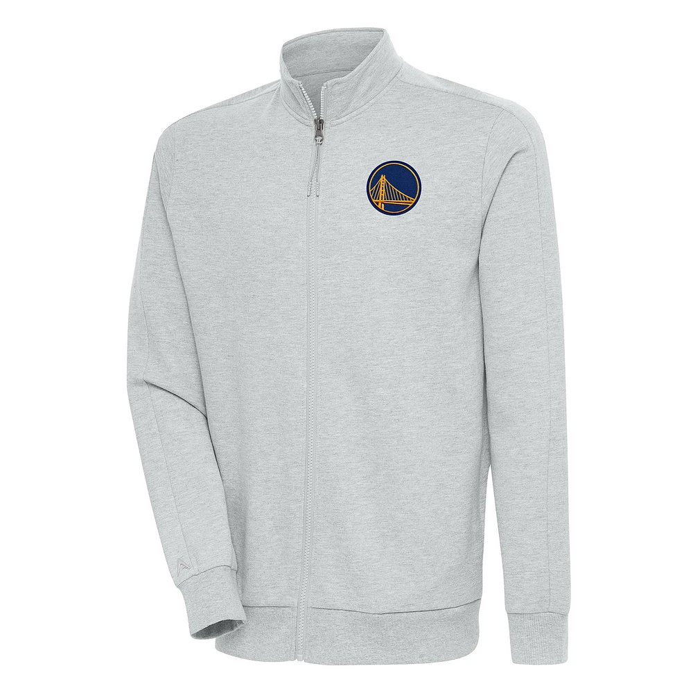 Men's Antigua Heather Gray Golden State Warriors Action Full-Zip Jacket
