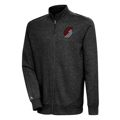 Men's Antigua Heather Black Portland Trail Blazers Action Full-Zip Jacket