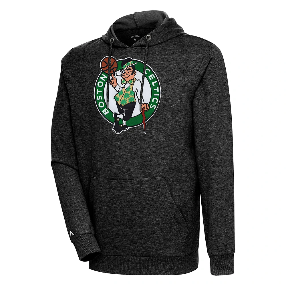 Men's Antigua Heather Black Boston Celtics Action Pullover Hoodie