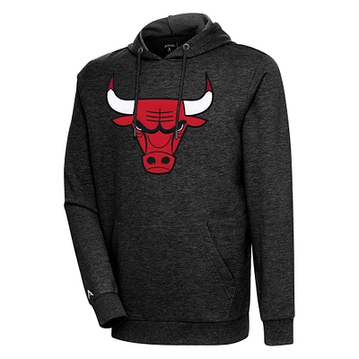 Men's Antigua Heather Black Chicago Bulls Action Pullover Hoodie