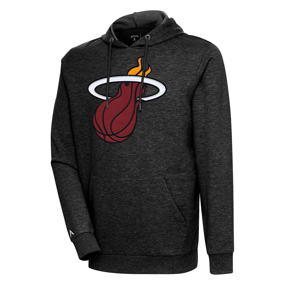 Men's Antigua Heather Black Miami Heat Action Pullover Hoodie